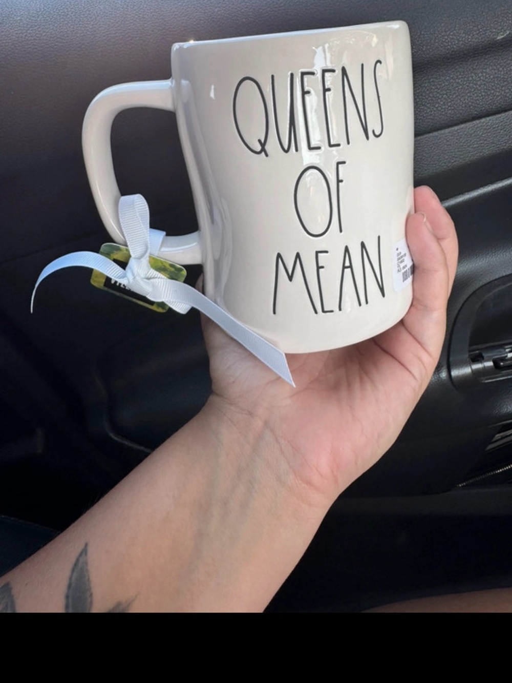 Rae Dunn White Ceramic Mug with Black 'QUEENS OF MEAN' Lettering